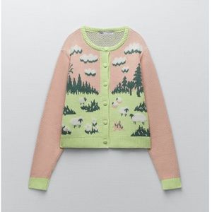 ZARA Knit Cardigan With Sheep Print